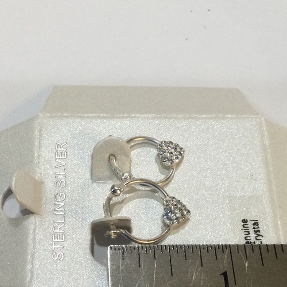 NWT Sterling Silver & Crystal Heart Hoop earrings - Picture 4 of 5